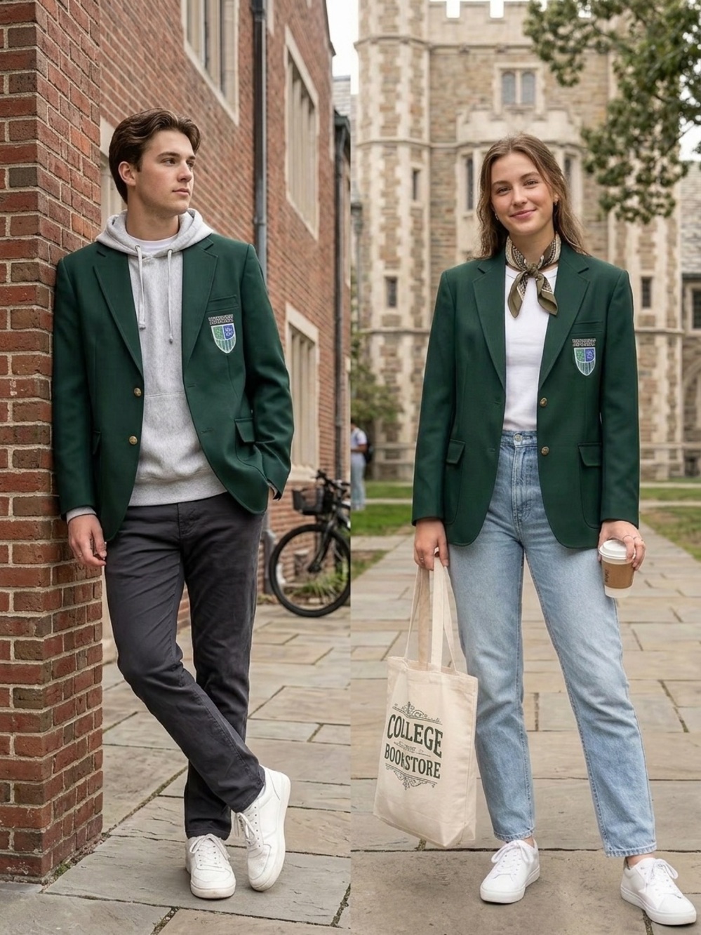 Vintage Preppy Dark Green Blazer Crest College Academic Jacket Coat Sz 4R